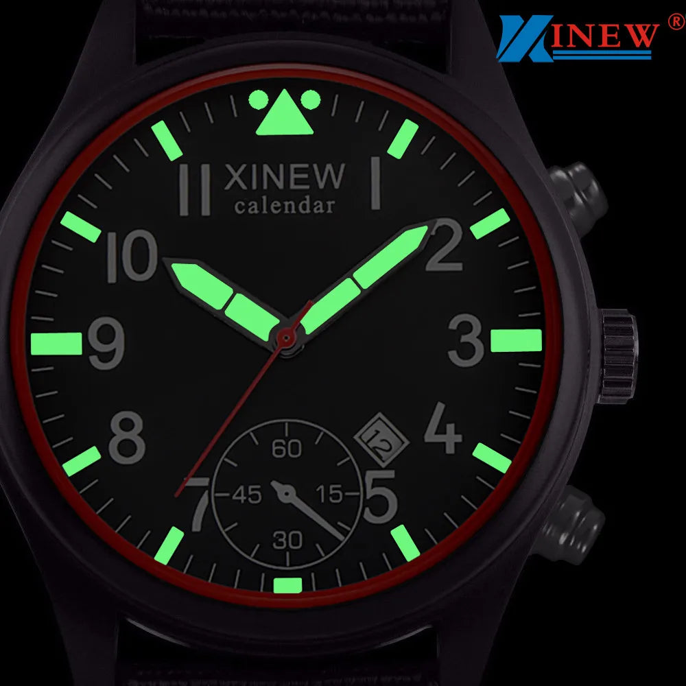 Fashion Men Watches XINEW Men Sport Watches Luminous Dial Quartz Wristwatches Cavans Band Watches mannen horloge reloj hombre