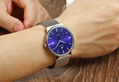 2022 Fashion Wwoor Top Brand Men Simple Slim Watches Luxury Gold Steel Mesh Ultra Thin Waterproof Date Wrist Watch Golden Clock