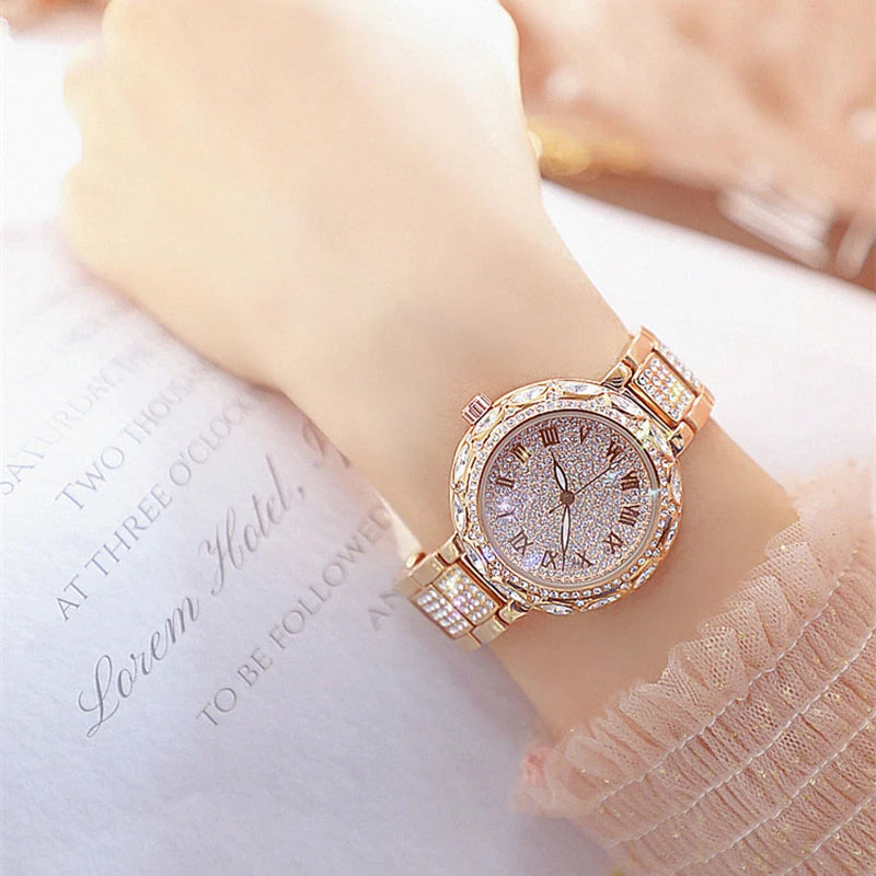Fashion Women Watches Stainless Steel Rhinestone Crystal Ladies Quartz Watch Women Dress Clock Dropshiping montre femme