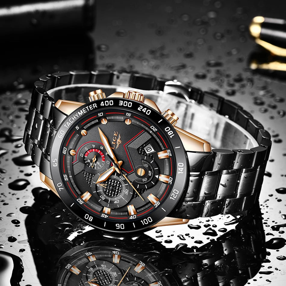2025 New LIGE Fashion Mens Watches Stainless Steel Top Brand Luxury Sport Chronograph Quartz WithWatch For Men Relogio Masculino
