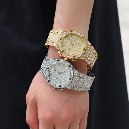 Uwin Round Full Iced Out Watches Men Stainless Steel Fashion Luxury Rhinestones Quartz Business Watch