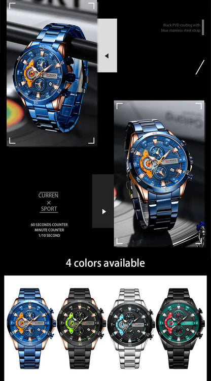 Watches For Men CURREN Man WristWatch Waterproof Chronograph Men Watch Military Top Brand Luxury StainlessSteel Sport Male Clock
