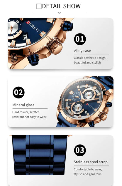 CURREN Mens Watches Fashion Top Brand Luxury Business Automatic Date Watch Men Casual Waterproof Watch Relogio Masculino+Box