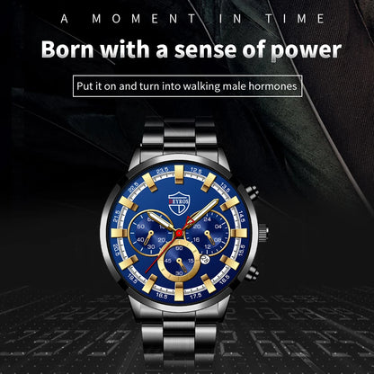 Fashion Mens Watches Luxury Men Sports Gold Stainless Steel Quartz Wrist Watch Man Business Casual Leather Watch часы мужские