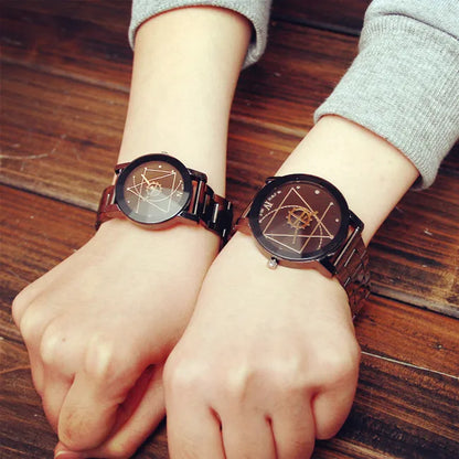 New Couple Watches Men Gear Triangle Pointer Compass Dial Second Hand Watch Women Stainless Steel Watches Relogio Feminino Clock