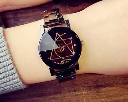 New Couple Watches Men Gear Triangle Pointer Compass Dial Second Hand Watch Women Stainless Steel Watches Relogio Feminino Clock
