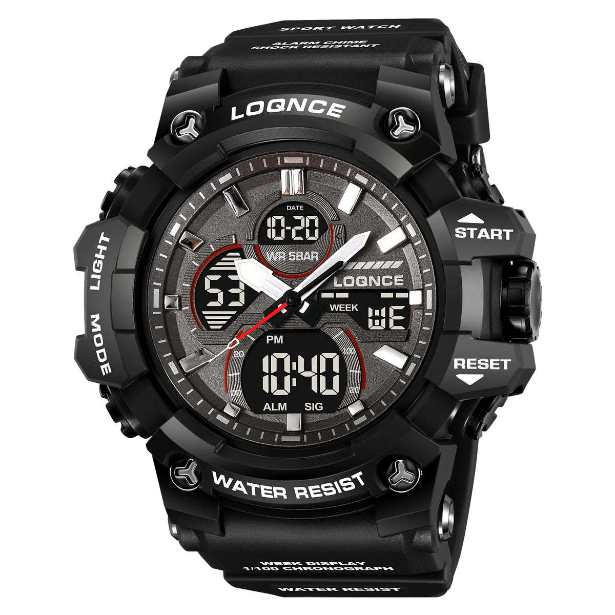 Fashion LOQNCE 98007 Men's Watch 5ATM Waterproof Watches for Men High Quality Dual Movement Multifunctional Electronics Watch