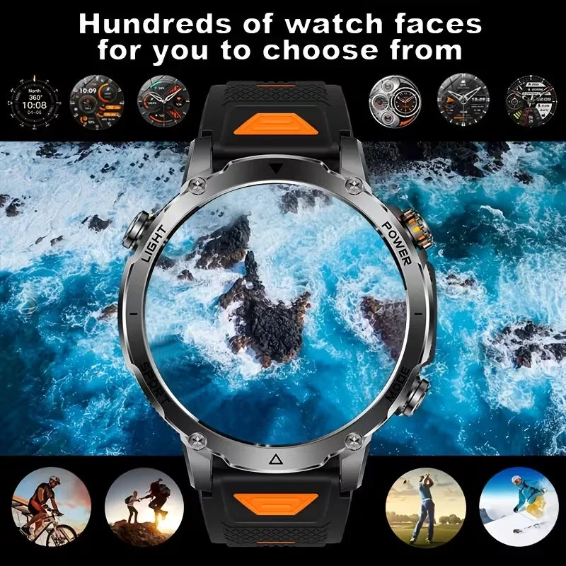 2026 Men SportsWatch, 1.7' Round HD Screen, 1400mAh, Dual LED (SOS Red+White), 120+ Sports, IPX8 Waterproof, Wireless Call, Gift