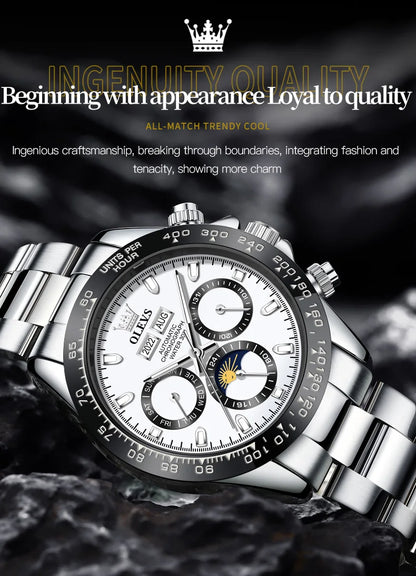 OLEVS 6654 Top Brand Men's Watches Classic Fashion Automatic Mechanical Watch for Man Complete Calendar Moon Phase Waterproof