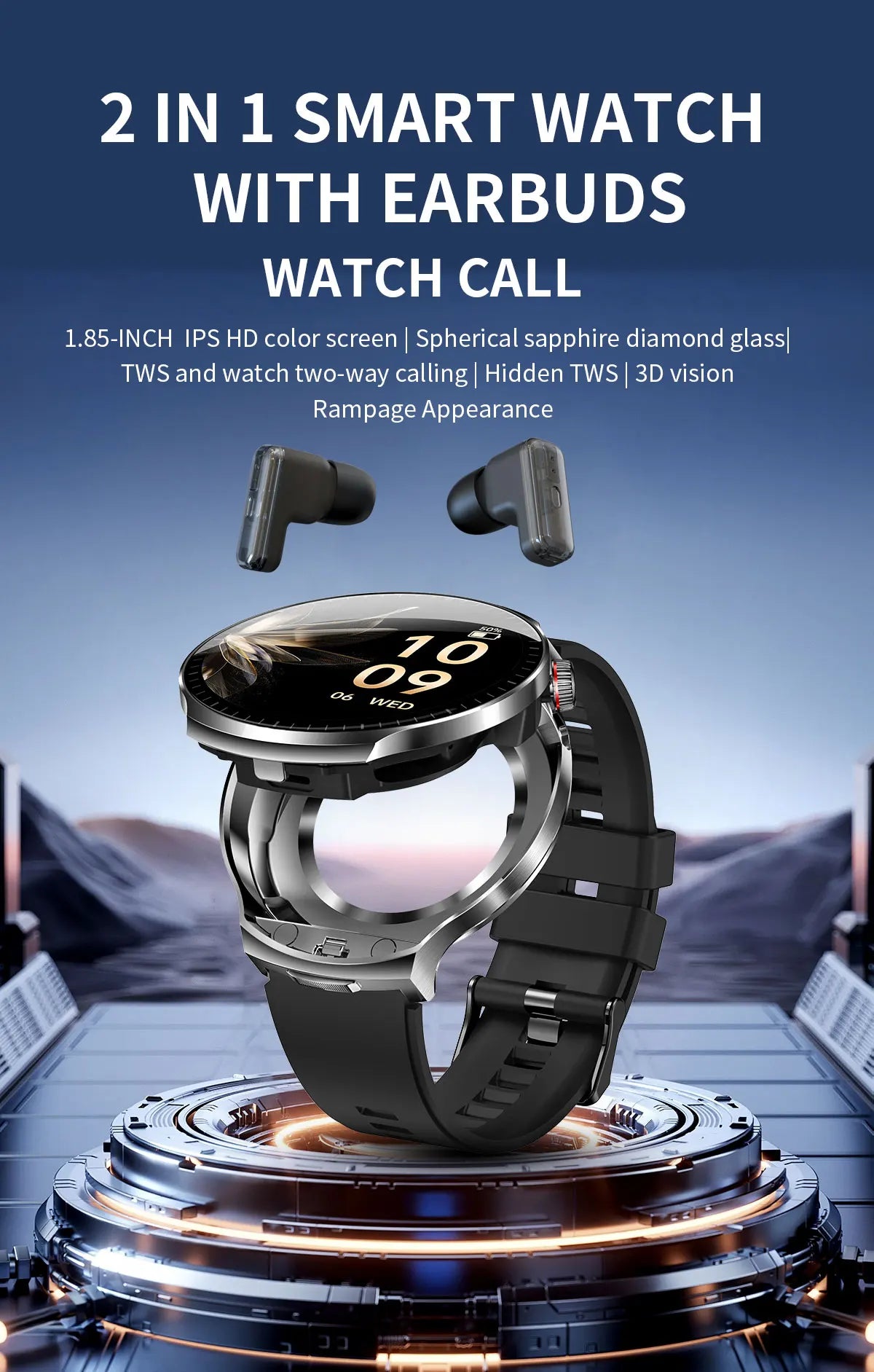2026 T-REX3 New 2 in 1 Smart Watch With Earbuds Smart Watch TWS Bluetooth Earphone Heart Rate Blood Oxygen Monitor Sports Watch