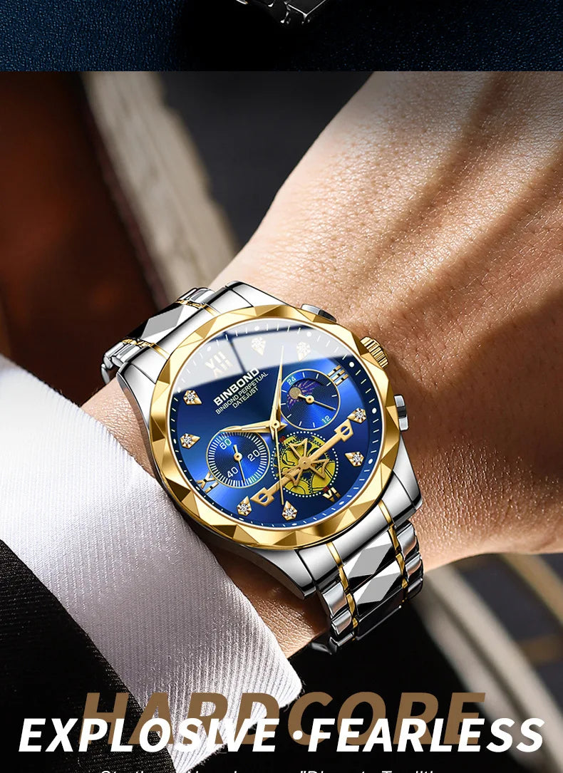 Multi Functional Quartz Watch, Versatile and Trendy Watch, Six Needle Timing, Casual and Trendy Men's Tungsten Steel Color
