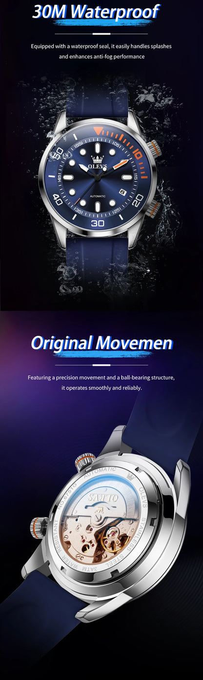 OLEVS Watches for Men Top Luxury Brand Automatic Mechanical Watch Super Waterproof Luminous Swim Diving Watch Reloj 6751