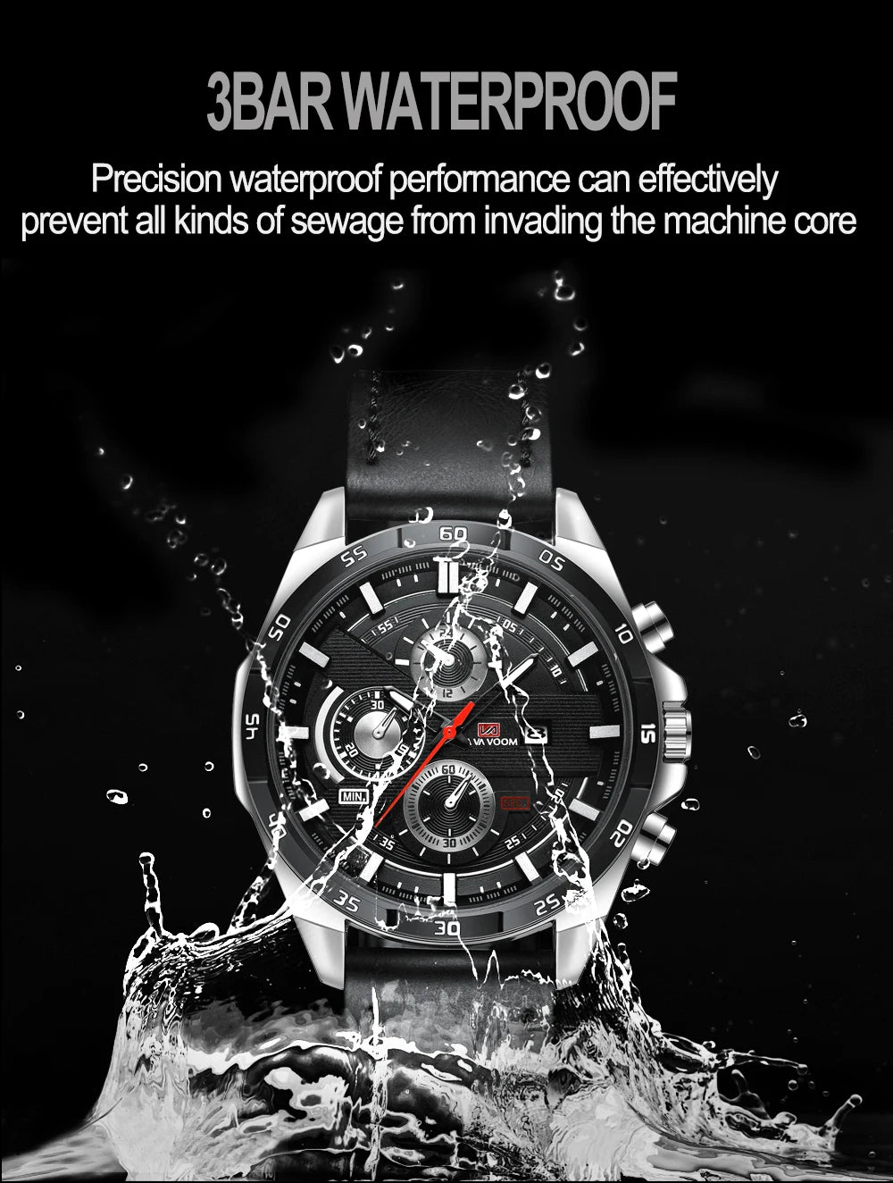 Men Sports Watch 46mm Black Leather Racing Series Everyday Wear  Fashion Original Rose Gold Dial Quartz Watches Relogio Masculin