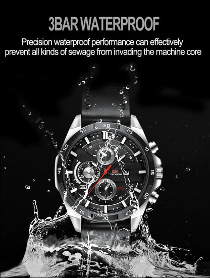 Men Sports Watch 46mm Black Leather Racing Series Everyday Wear  Fashion Original Rose Gold Dial Quartz Watches Relogio Masculin