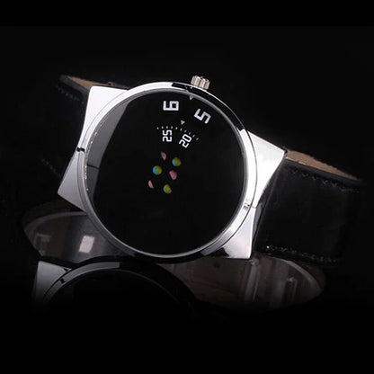 New Fashion Sport White Watches Men Ceative Dial Moveable Digital Watch Leather Band Quartz Wristwatches Men Relogio Masculino