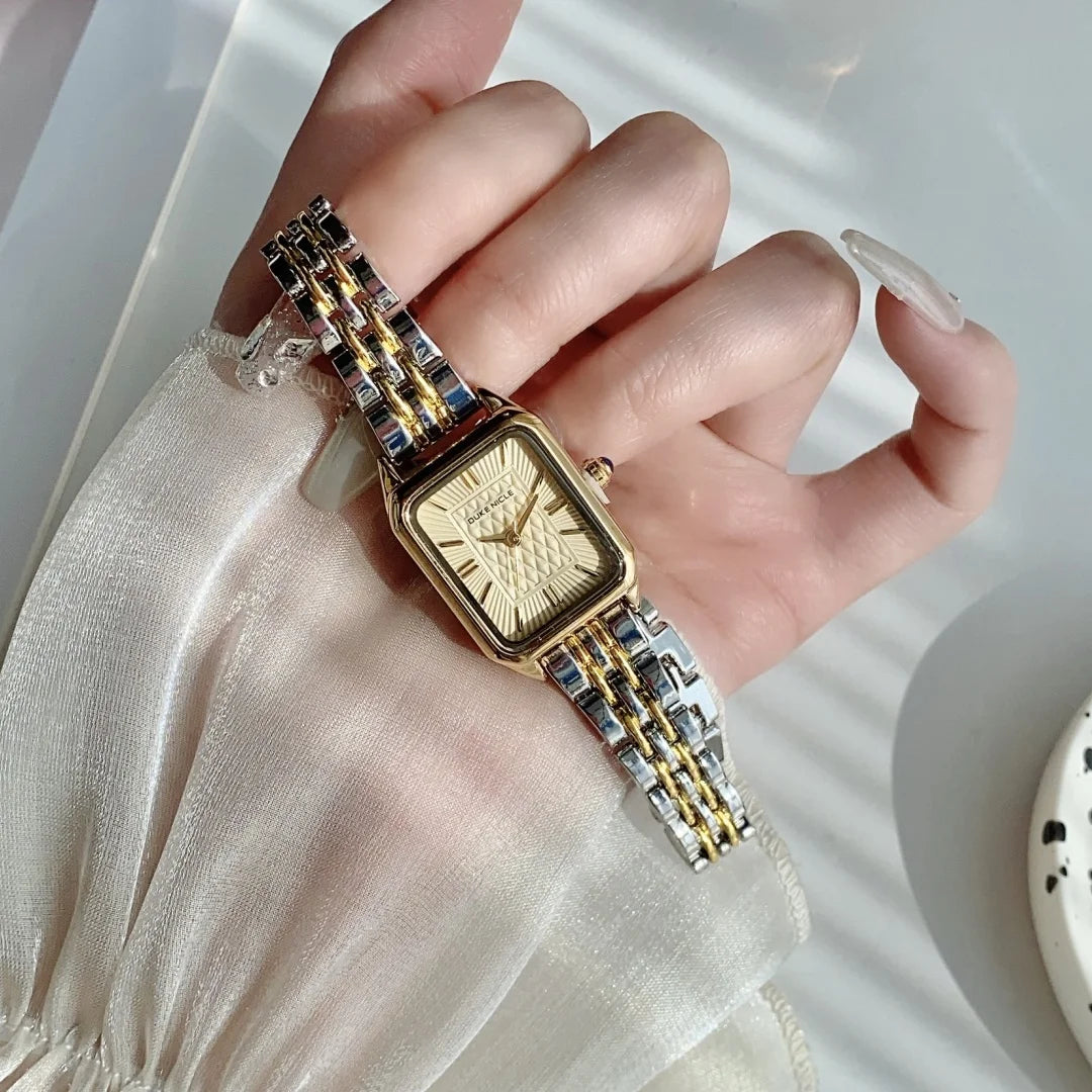 Women Watches Business Ladies Quartz Watch Simple Scale Square Stainless Steel Band Folding Clock Wristwatches Reloj Mujer