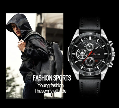 Men Sports Watch 46mm Black Leather Racing Series Everyday Wear  Fashion Original Rose Gold Dial Quartz Watches Relogio Masculin