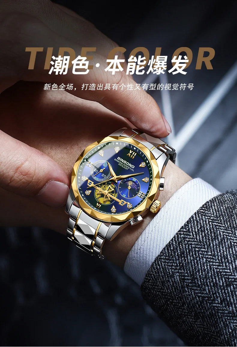 Multi Functional Quartz Watch, Versatile and Trendy Watch, Six Needle Timing, Casual and Trendy Men's Tungsten Steel Color