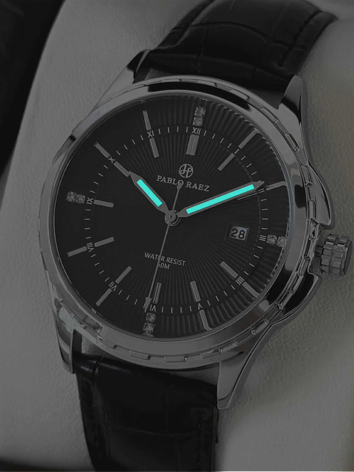 Genuine Men Wristwatch Business Sweep Movement Folding Fan Pattern Handsome Watches high-quality Leather Strap Clock  Has box