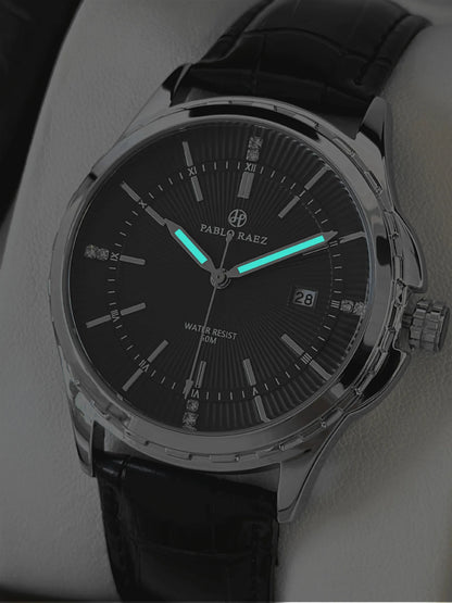 Genuine Men Wristwatch Business Sweep Movement Folding Fan Pattern Handsome Watches high-quality Leather Strap Clock  Has box