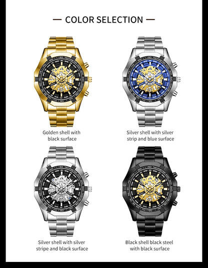 2026 Mens Quartz Watches Top Brand Luxury Stainless Steel Waterproof Hollow Out Big Male Wristwatches Relogio Masculino