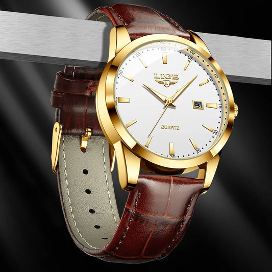 LIGE Sports Watch For Men Fashion Business Leather Quartz Men's Watches Waterproof Luminous Chronograph Relogios Masculino+BOX