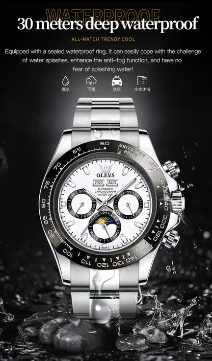 OLEVS 6654 Top Brand Men's Watches Classic Fashion Automatic Mechanical Watch for Man Complete Calendar Moon Phase Waterproof