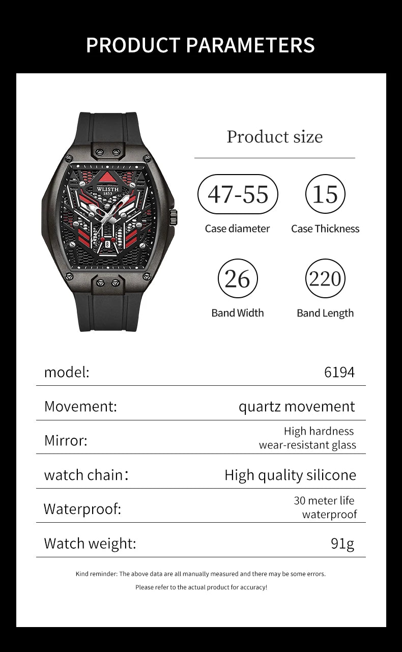 2025 Fashion Luxury Wine Barrel Shaped Watches for Man Quartz Wristwatch for Male Watch Luminous Waterproof Trendy Clock reloj
