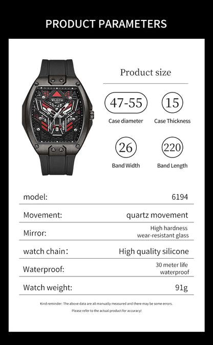 2025 Fashion Luxury Wine Barrel Shaped Watches for Man Quartz Wristwatch for Male Watch Luminous Waterproof Trendy Clock reloj