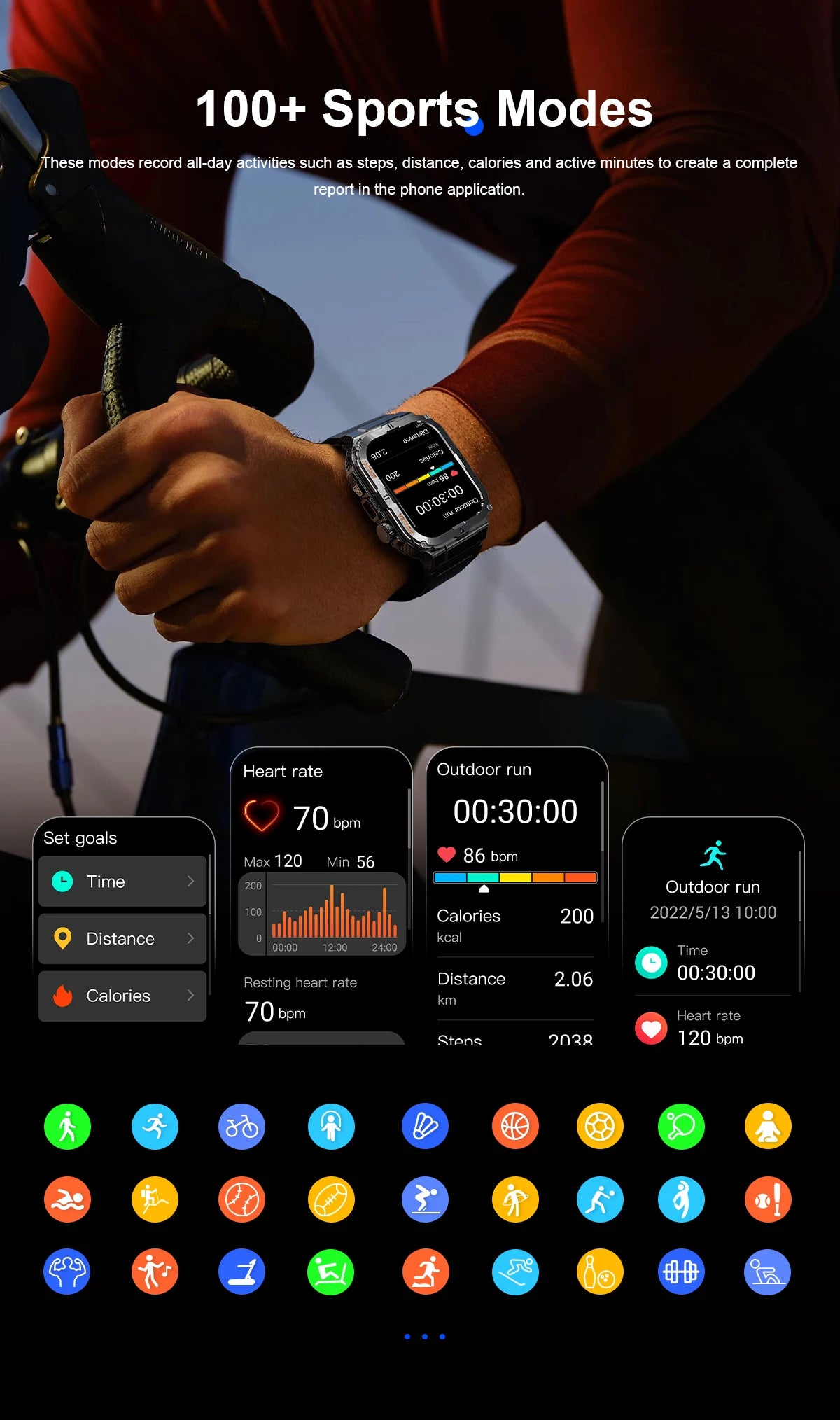2026 New Men's Smart Watch LED Flashlight IP68 waterproof Outdoor Sports Watch Health Monitoring Fitness tracker for IOS Android