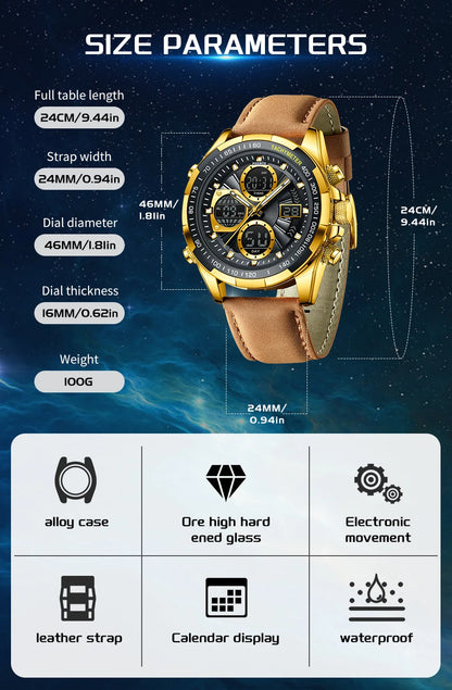 LIGE Top Watches for Men Leather Men Military Sport Waterproof Watch Quartz WristWatch Chronograph Male Clock
