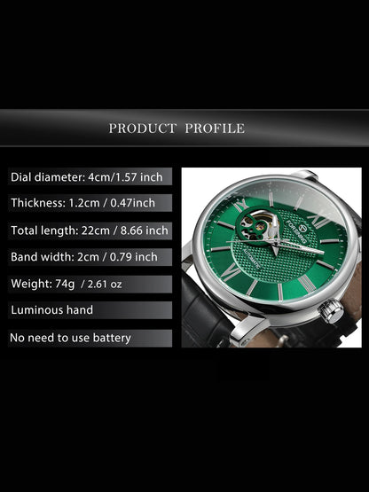 Fashion Mechanical Watch for Men Green Skeleton Dial Business Automatic Mens Watches Top Brand Luxury Forsining Wristwatches New