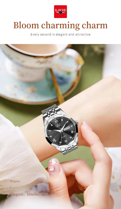 LIGE Top Brand New Fashion Women Watches Ladies Luxury Creative Steel Women Bracelet Watches Female Quartz Waterproof Watch Gift