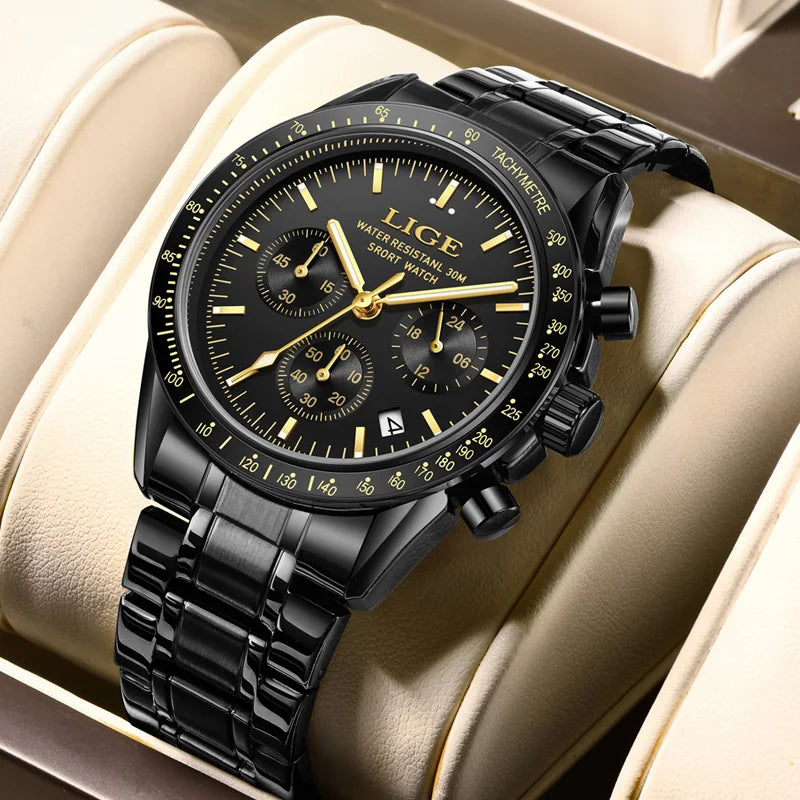LIGE Top Brand Luxury New Mens Watches Waterproof Luminous Watch for Men Date Chronograph Sport Quartz Man Wristwatches+Box