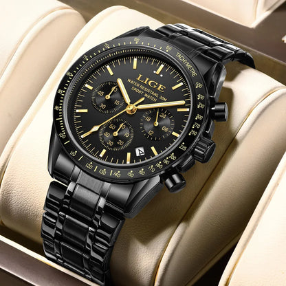 LIGE Top Brand Luxury New Mens Watches Waterproof Luminous Watch for Men Date Chronograph Sport Quartz Man Wristwatches+Box