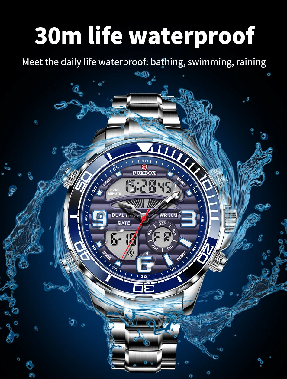 2024 Top Brand Luxury Digital Mens Watches Top Luxury Sport Quartz Wristwatch For Men All Steel Military Waterproof Clock+Box