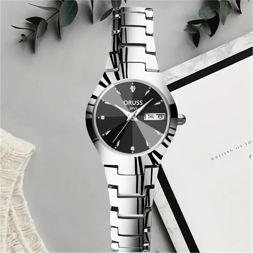 1/2pcs Couples Dial Cutting Quartz Watch Business Fashion Analog Calendar Wrist Watch Valentines Gift For Men Women Date Watch