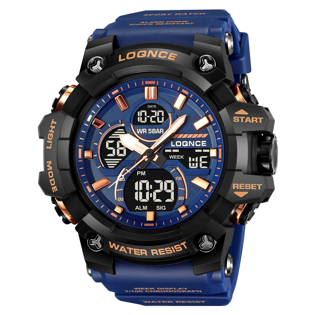 Fashion LOQNCE 98007 Men's Watch 5ATM Waterproof Watches for Men High Quality Dual Movement Multifunctional Electronics Watch