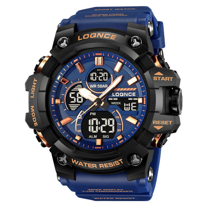 Fashion LOQNCE 98007 Men's Watch 5ATM Waterproof Watches for Men High Quality Dual Movement Multifunctional Electronics Watch
