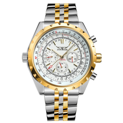 JARAGAR Original Blue Glass Big Dial Multifunctional Automatic Men's Watches Stainless Steel Vintage Mechanical Waterproof Clock