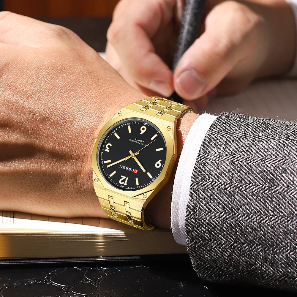 2026 Male Fashion Men Quartz Watch Stainless Steel Band Luminous Business Casual Wristwatch Octagonal Bezel Mineral Glass Dial
