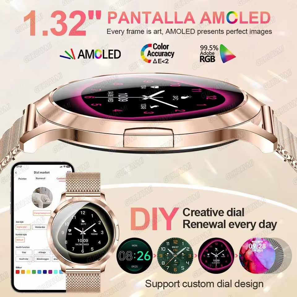 2026New Ladies' Smart Watch AMOLED Display Custom Dial Sport Fitness Health Tracke Waterproof Bracelet Music Digital Clock Women