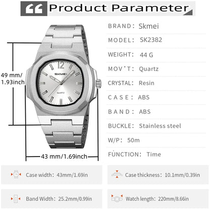 Skmei Bracelet Watches for Mens Analog Display 50M Waterproof Simple Style Quartz Wristwatch