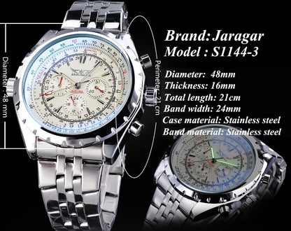JARAGAR 212 Elegant Automatic Mechanical Watches for Man Hollowing Dial Chronograph Luminous Multifunctional Men Wristwatch