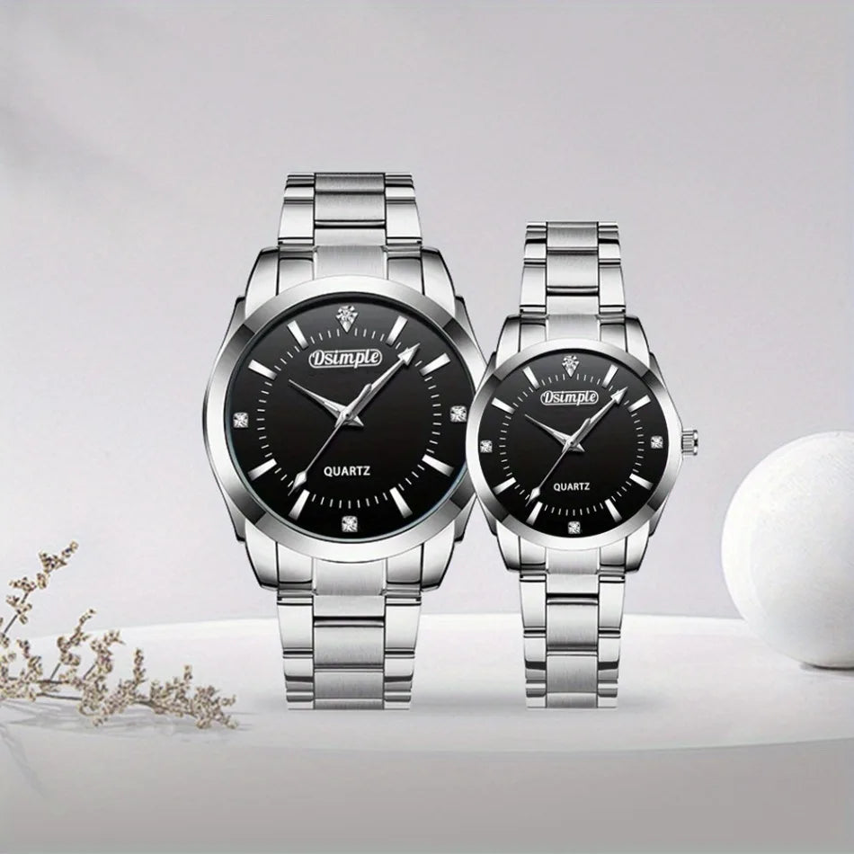 2pcs/set Couple Watch, Luxurious Stainless Steel Couple's Wristwatches,Quartz Watches,Valentine's Day Gifts, Women Gift