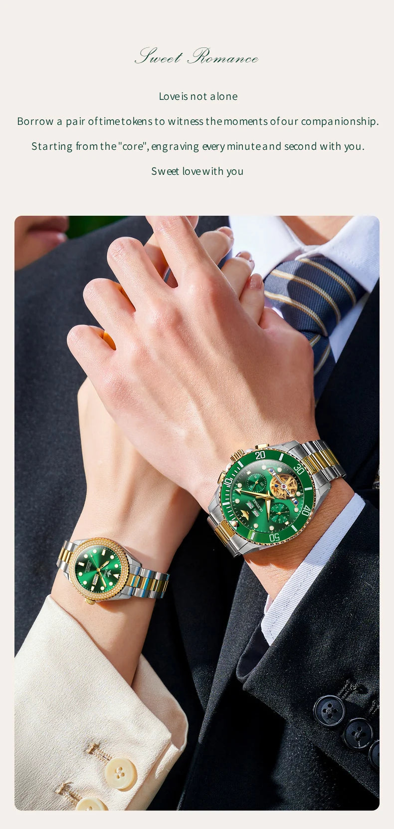 OUPINKE 3229+3205 Couple Watch Pair for Men Women Diving Series Flywheel Design Luxury Imported Movement Lover's Wedding Watches