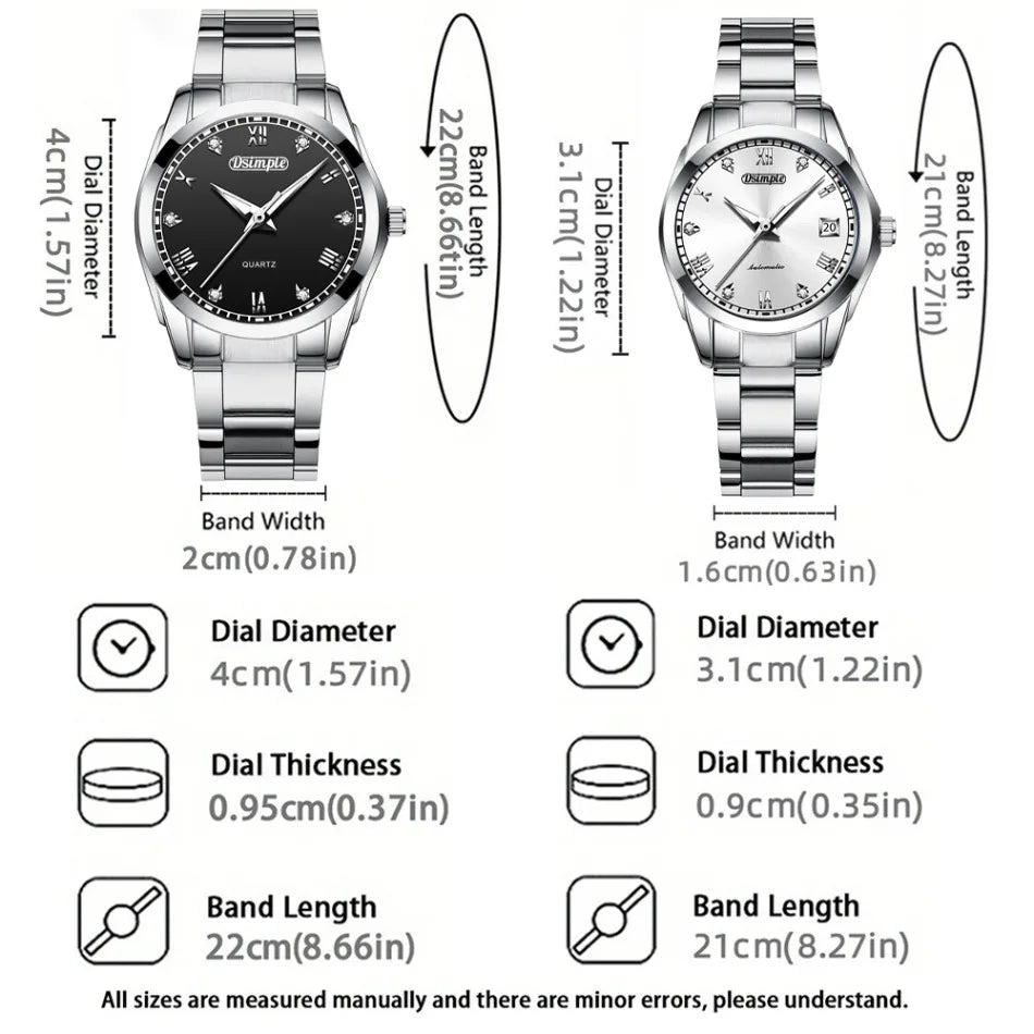 2pcs/set Couple Watch, Luxurious Stainless Steel Couple's Wristwatches,Quartz Watches,Valentine's Day Gifts, Women Gift