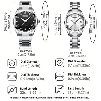 2pcs/set Couple Watch, Luxurious Stainless Steel Couple's Wristwatches,Quartz Watches,Valentine's Day Gifts, Women Gift