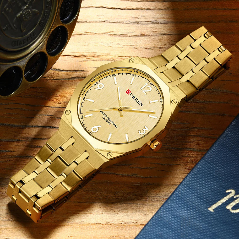 2026 Male Fashion Men Quartz Watch Stainless Steel Band Luminous Business Casual Wristwatch Octagonal Bezel Mineral Glass Dial