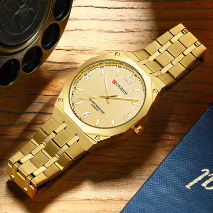 2026 Male Fashion Men Quartz Watch Stainless Steel Band Luminous Business Casual Wristwatch Octagonal Bezel Mineral Glass Dial